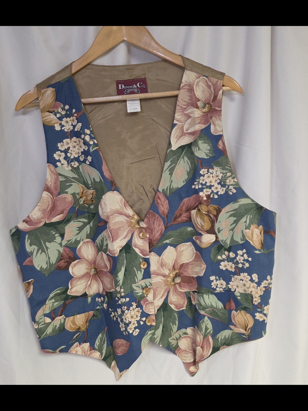 Denim&Co Floral Blue V-Neck Vest SZ XL